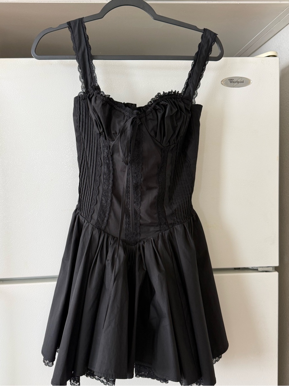 Black Lace-Trim Mini Dress